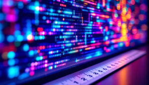 A photograph of a close-up shot of a high-resolution led display showcasing vibrant colors and details