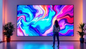 A photograph of capture a photograph of a large led display showcasing a vibrant