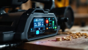 A photograph of a close-up shot of a 16 planer with its led display illuminated