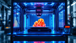 A photograph of a large-scale 3d printer in action