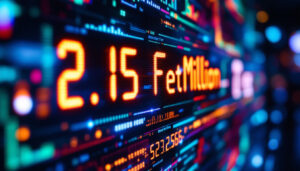 A photograph of a close-up of a vibrant led display showcasing a dynamic visual or numerical representation
