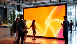 A photograph of a vibrant foldable led display board set up in an engaging environment
