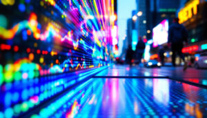 A photograph of a vibrant led display in action