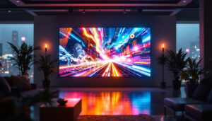 A photograph of capture a photograph of a vibrant led display showcasing dynamic video content