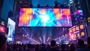A photograph of a vibrant led display in action