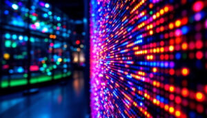A photograph of a vibrant lcd matrix display in action