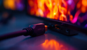 A photograph of a close-up shot of an hdmi 1.4 port on a device