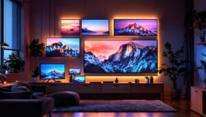 A photograph of capture a photograph of a diverse range of led displays in various settings