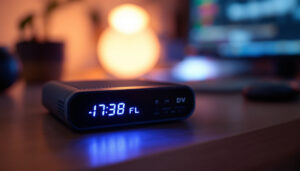 A photograph of capture a photograph of the mini dv capture device prominently displaying its led screen