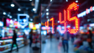 A photograph of a vibrant led price sign in a retail environment