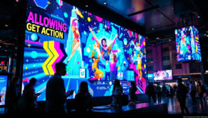 A photograph of a vibrant led display in a public space