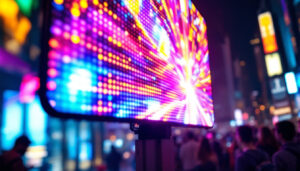 A photograph of a vibrant led display in action