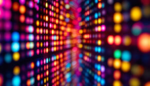A photograph of a close-up shot of an led display in action