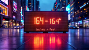 A photograph of a vibrant led display showcasing a digital measurement conversion