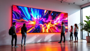 A photograph of a vibrant led display installed on a 50 square feet wall