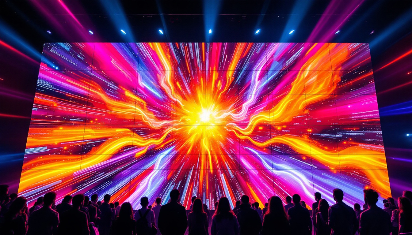A photograph of capture a photograph of a vibrant led video wall in action