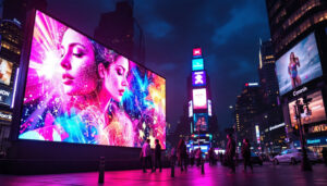 A photograph of a vibrant outdoor led display in action