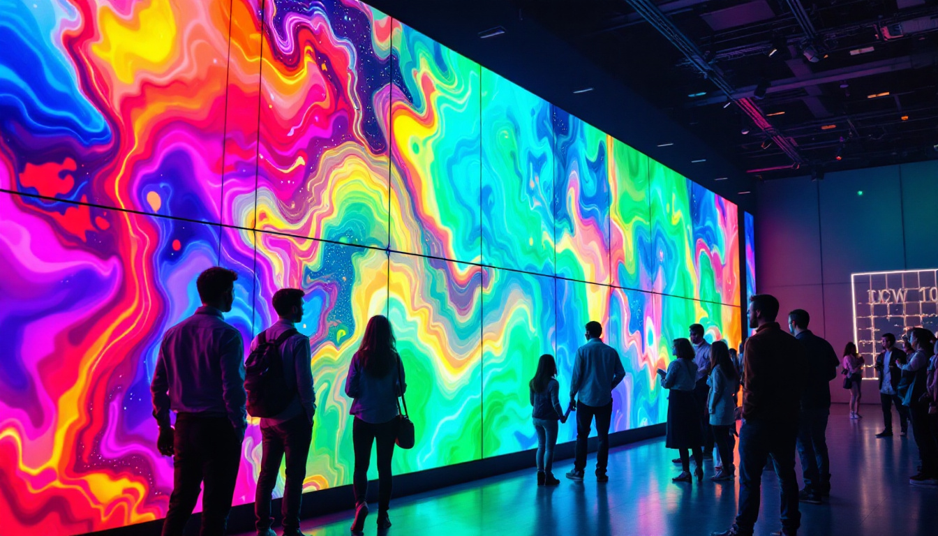 A photograph of a vibrant led wall display in a dynamic setting