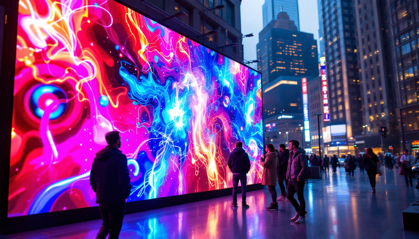 A photograph of a vibrant led video display board in an urban setting