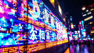 A photograph of a vibrant led display in action