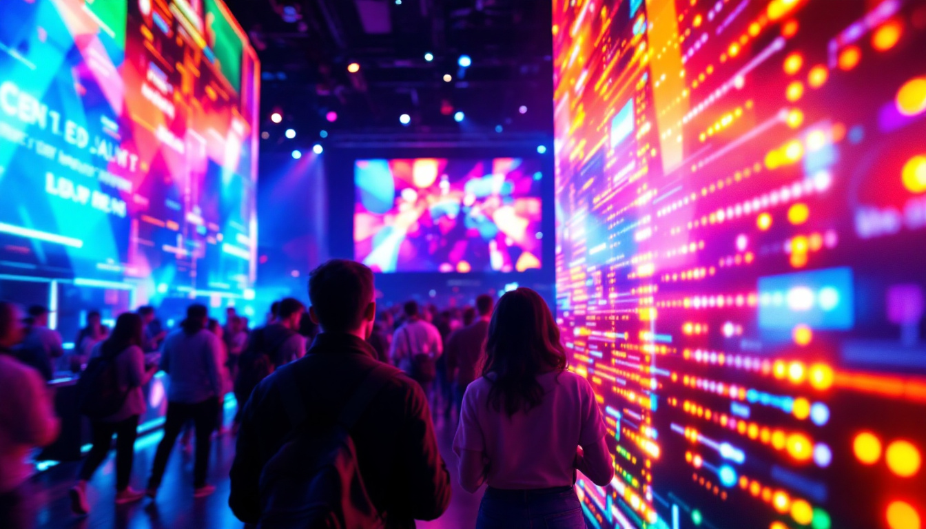 A photograph of a vibrant led display in action at a lively event