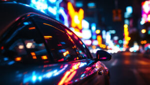 A photograph of a vibrant car led display screen in action