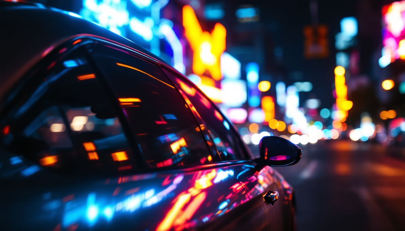 A photograph of a vibrant car led display screen in action