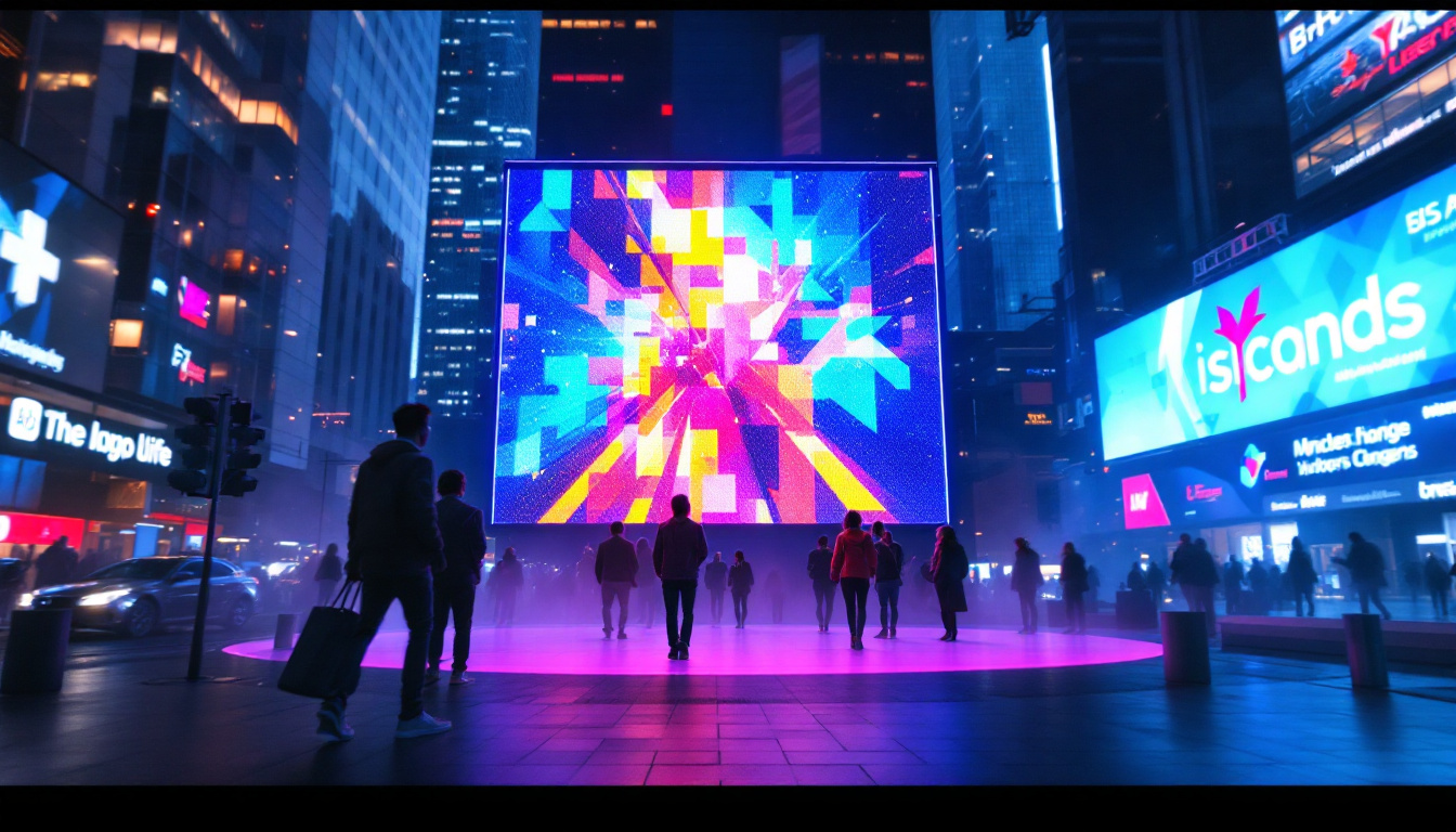 A photograph of a vibrant led display in an urban setting