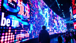 A photograph of a vibrant led display in action