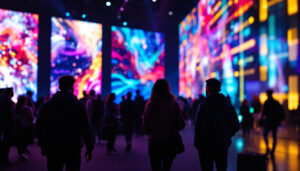 A photograph of a vibrant led display in use at an event