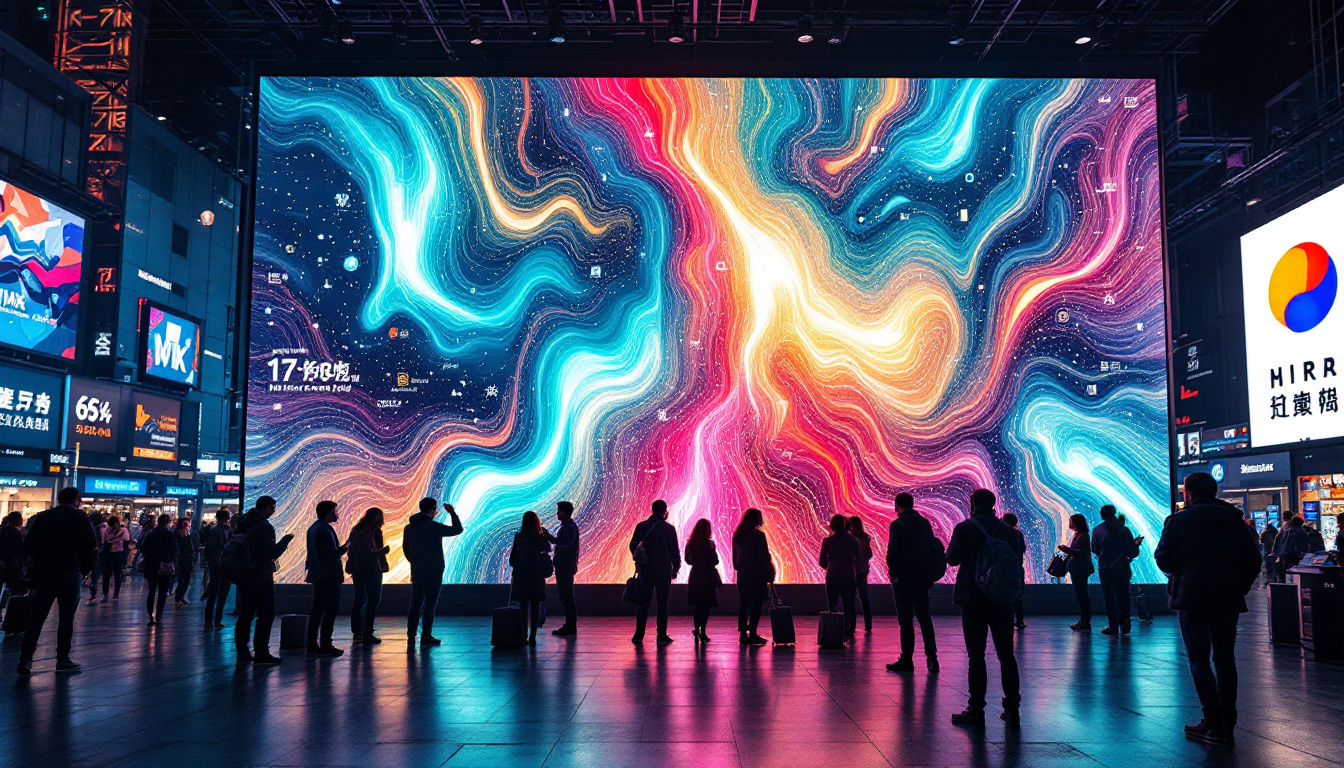 A photograph of a vibrant led display in a dynamic urban setting