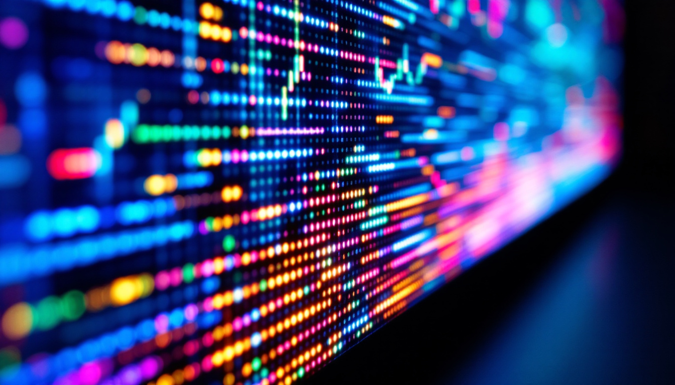 A photograph of a close-up view of an led display showing vibrant colors and dynamic content
