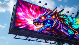 A photograph of capture a photograph of the striking godzilla head direction 3d cat billboard