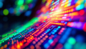 A photograph of a vibrant led display showcasing dynamic colors and patterns