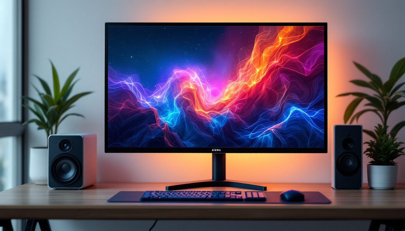 A photograph of a vibrant led monitor displaying a stunning image