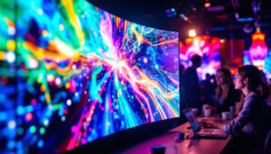 A photograph of a vibrant flexible led panel in use