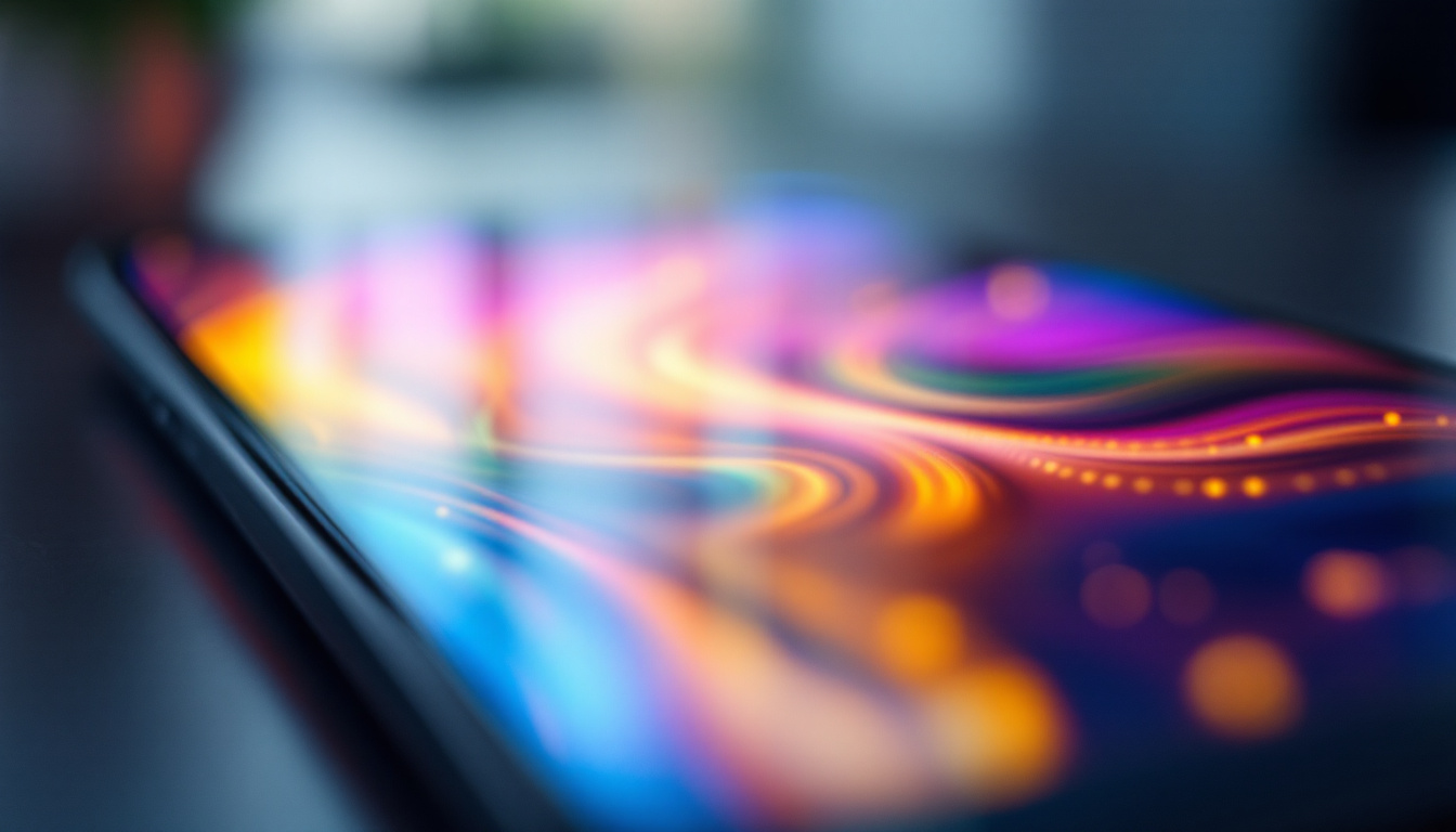 A photograph of a close-up of a smartphone screen displaying vibrant colors and sharp details