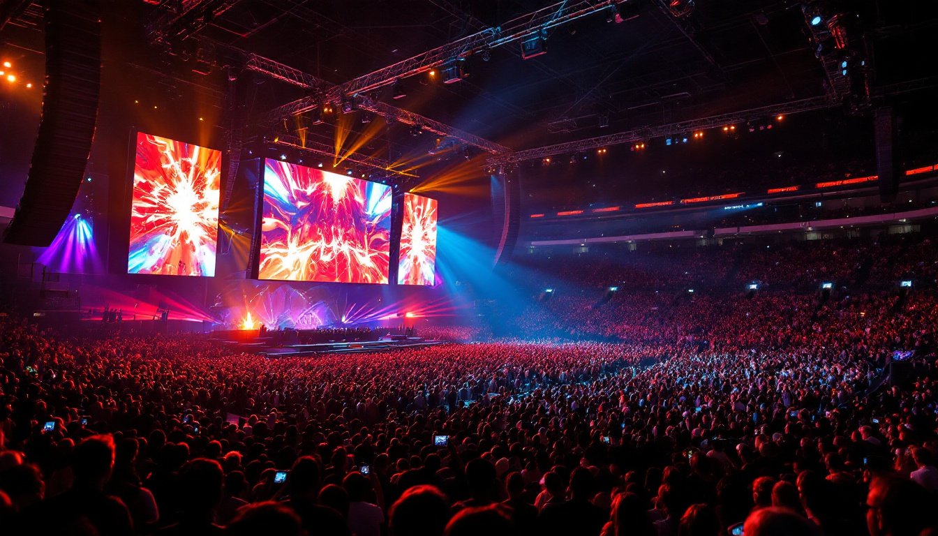 A photograph of capture a photograph of a vibrant arena filled with spectators