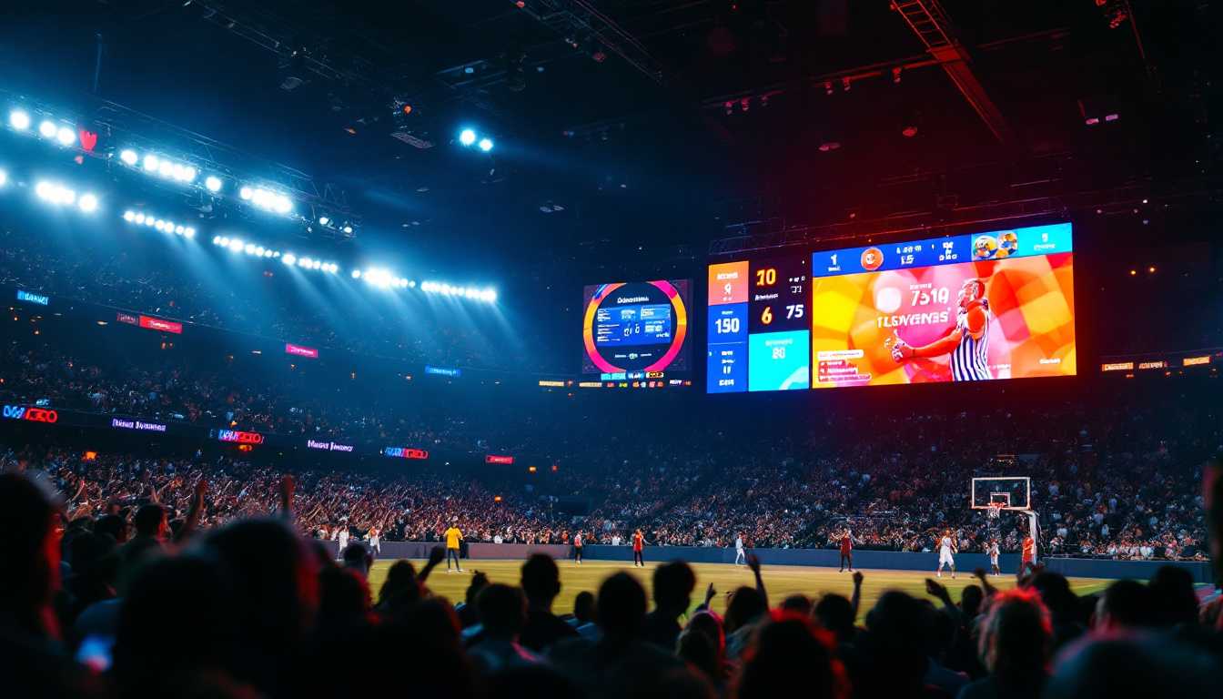 A photograph of a vibrant led scoreboard in action during a sports event
