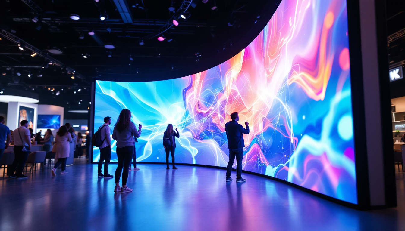 A photograph of a vibrant led flexible screen in use
