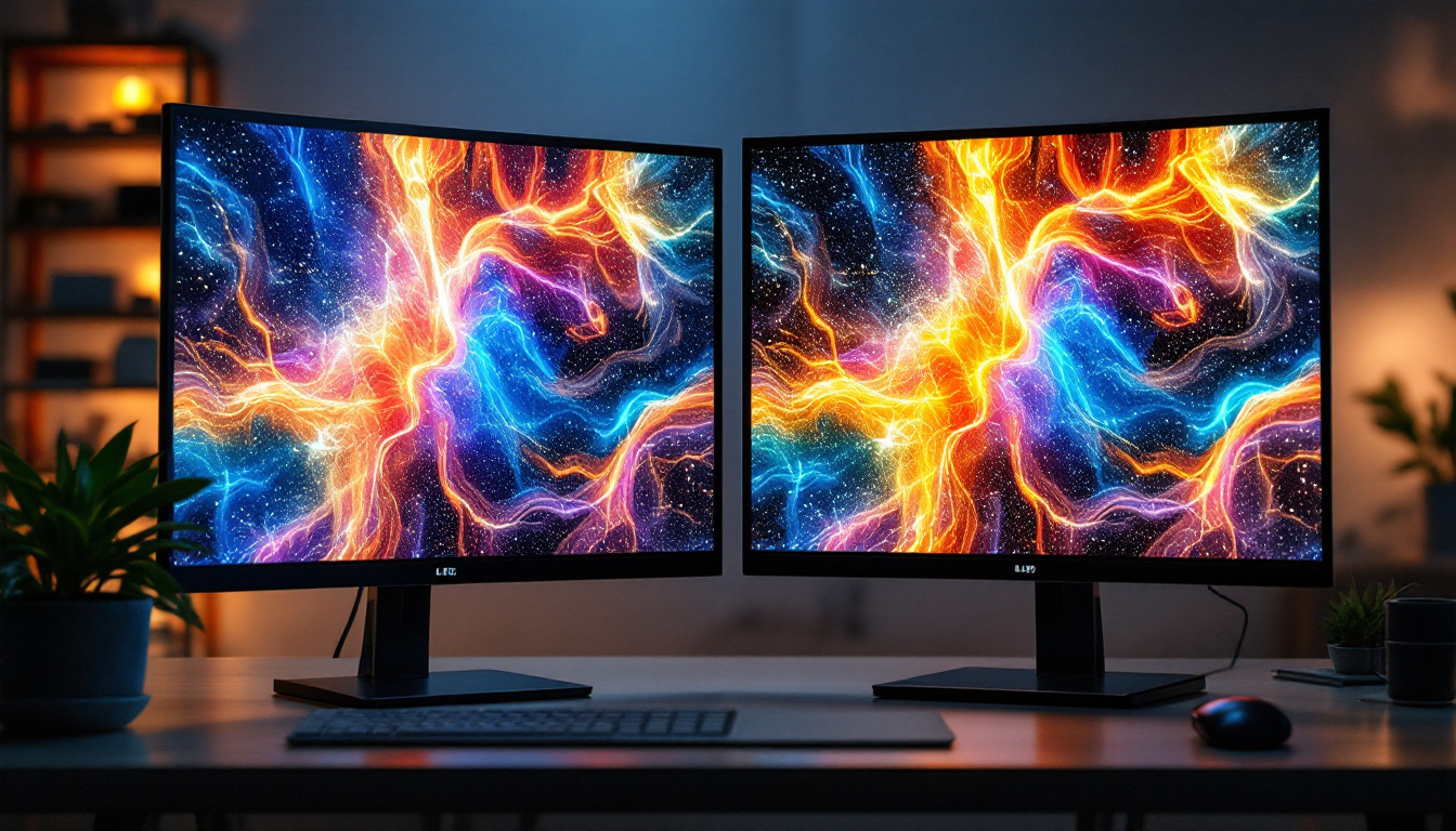 A photograph of capture a photograph of a side-by-side comparison of an lcd display and an led display