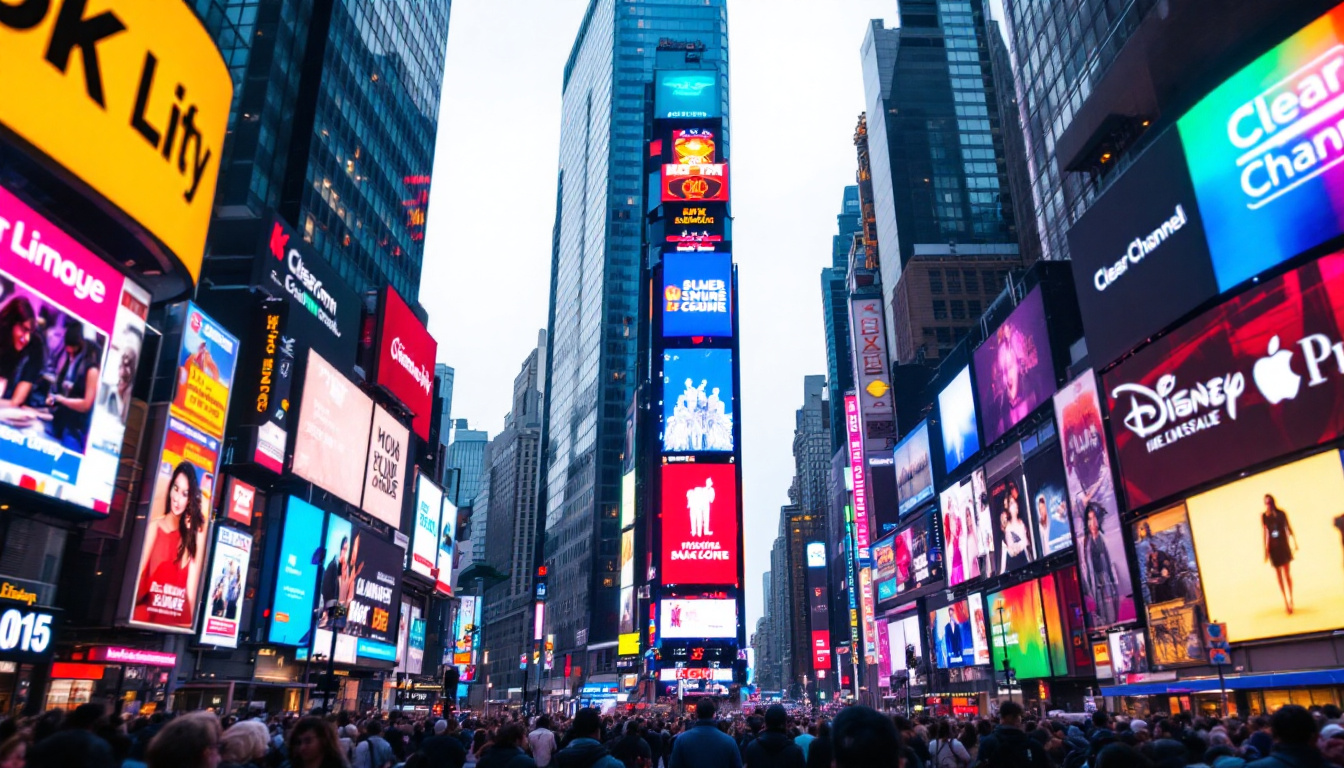A photograph of capture a photograph of the vibrant led displays at clear channel times square