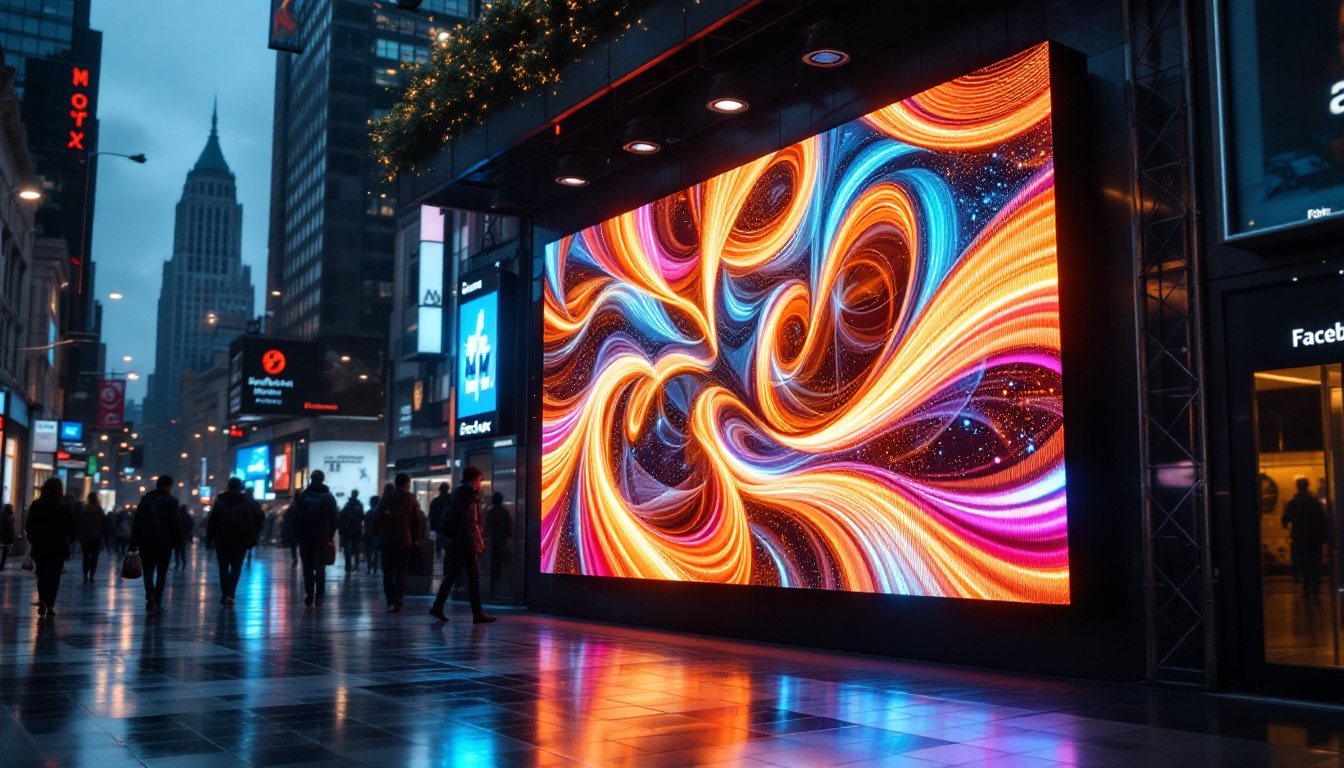 A photograph of a vibrant 3d led display in an urban setting