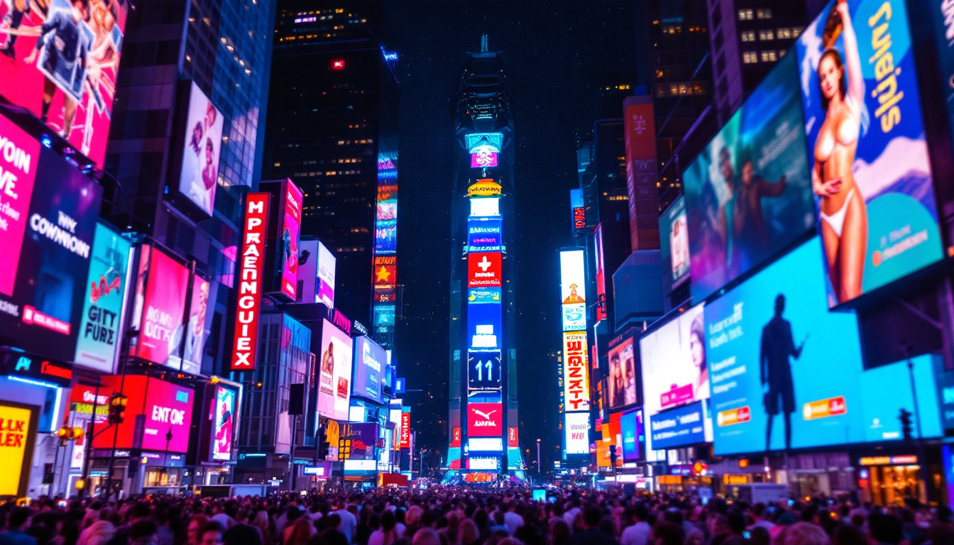 A photograph of capture a photograph of the vibrant led displays in times square at night