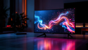 A photograph of a side-by-side comparison of a vibrant led display and a traditional led-lcd screen