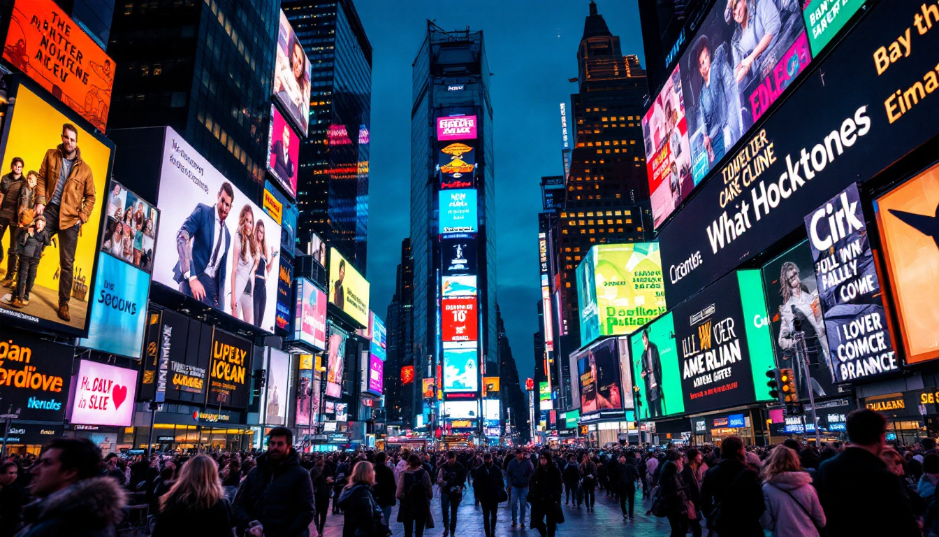 A photograph of capture a photograph of the vibrant times square scene at dusk