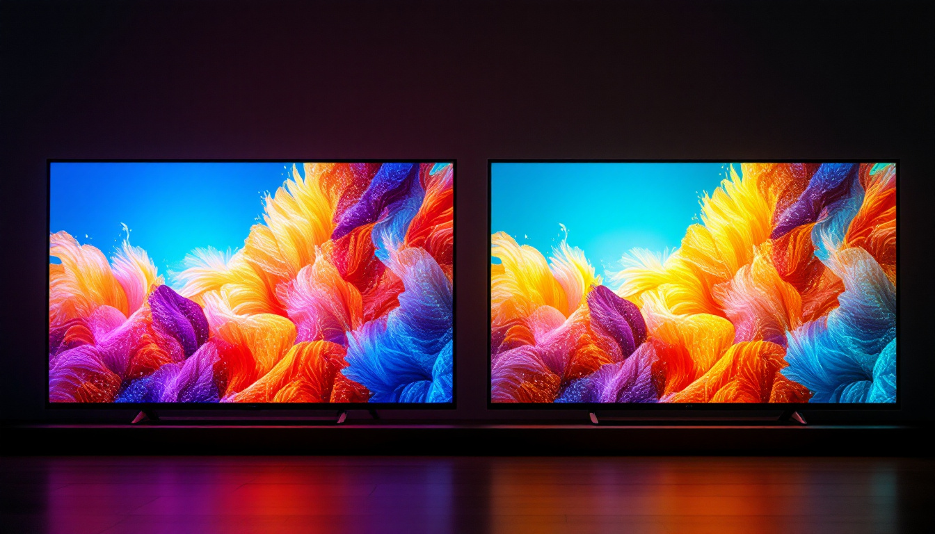 A photograph of a side-by-side comparison of an oled display and an led display