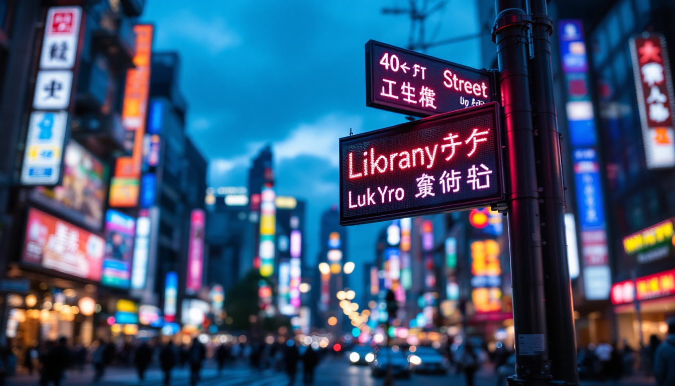 A photograph of capture a photograph of a vibrant led street sign in tokyo