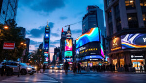 A photograph of capture a photograph of a vibrant p10 outdoor led display in action
