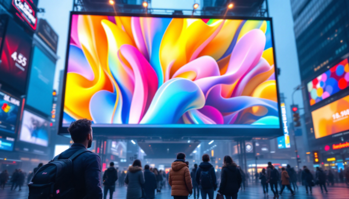 A photograph of a vibrant led display in a dynamic urban setting